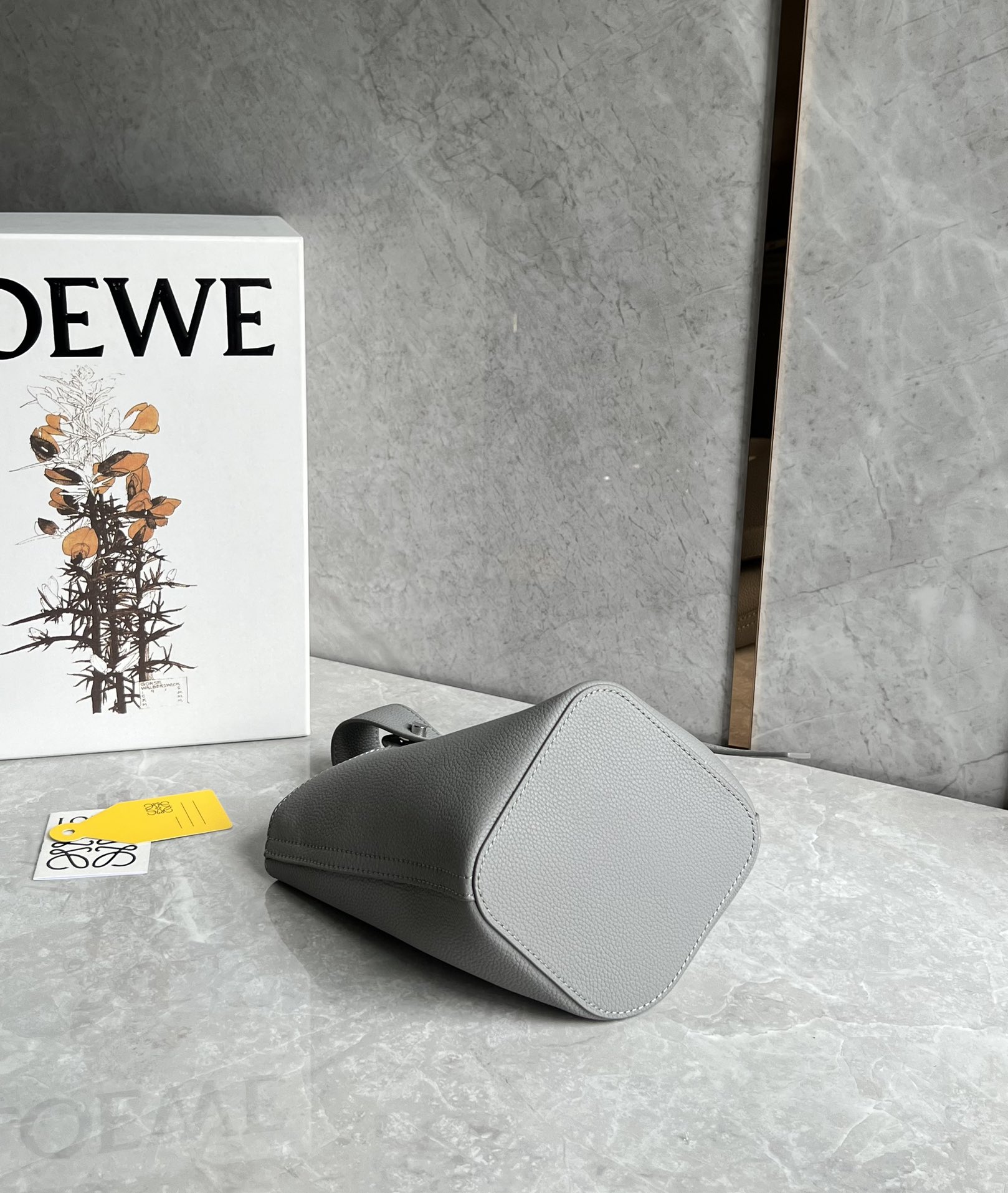 Loewe Mini Pebble Bucket Bag in Soft Grained Calfskin Grey